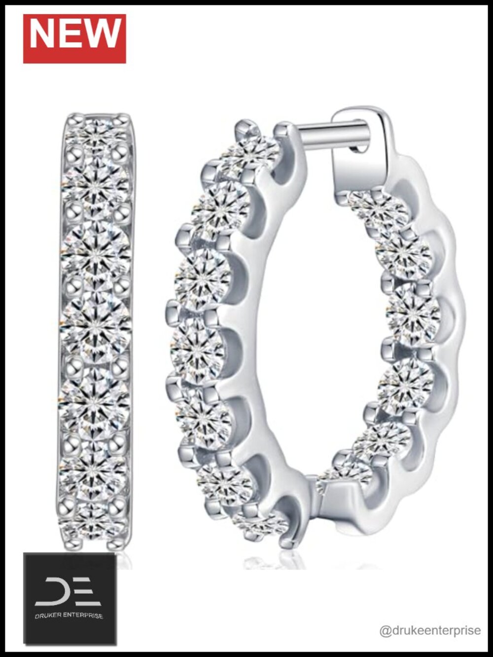 2.6ct Moissanite Hoop Earrings 14K White Gold Plated Sterling Silver